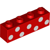 Brick 1 × 4 with White Circles, Dots print Rot
