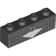 Brick 1 × 4 with Light Bluish Grey Lines, Bat/Cat print Schwarz