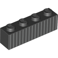 Brick 1 × 4 with Light Bluish Grey Stripes/Lines print Schwarz