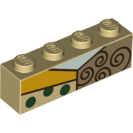 Brick 1 × 4 with Aqua, Yellow, Dark Tan Shapes, Dark Green Dots, Reddish Brown Curls Beige