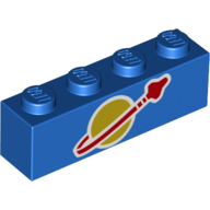 Brick 1 × 4 with Classic Space Logo print Blau