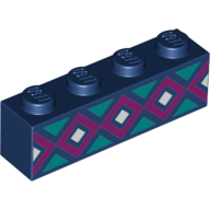 Brick 1 × 4 with Dark Purple and White Squares, Dark Turquoise Triangles print Dark Blue