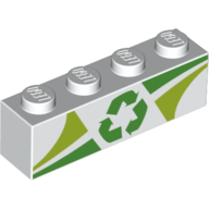 Brick 1 × 4 with Green/Lime Shapes, Recycle Logo/Symbol Weiß