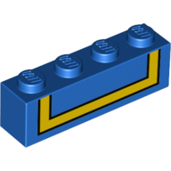 Brick 1 × 4 with Yellow Stripe, Black Border print Blau