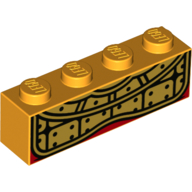 Brick 1 × 4 with Gold Decorations print (Monkie King) Leuchtendes Hellorange