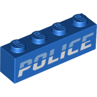 Brick 1 × 4 with Bright Light Blue and White 'POLICE' Print Blau