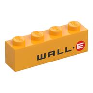 Brick 1 × 4 with 'WALL.E' print Bright Light Orange