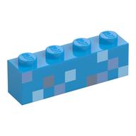 Brick 1 × 4 with Bright Light Blue/Light Bluish Grey/Dark Bluish Grey Squares (Minecraft Pixelated) print Dark Azure