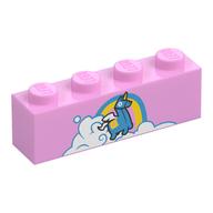 Brick 1 × 4 with Dark Azure Unicorn Llama on Clouds print Leuchtrosa