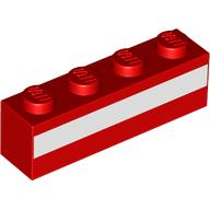 Brick 1 × 4 with White Stripe print Rot