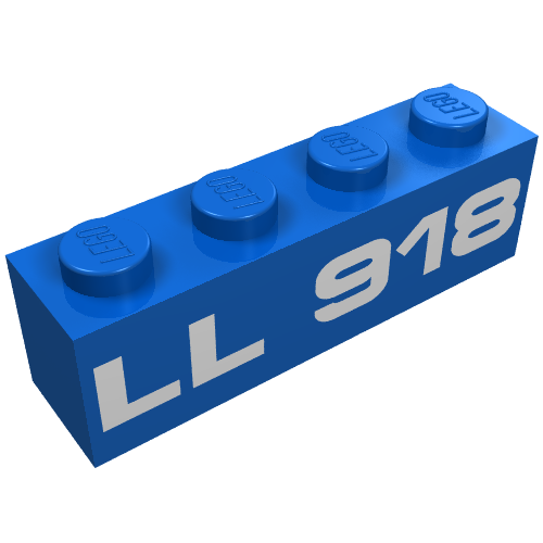 Brick 1 × 4 with White 'LL918' Print Blue