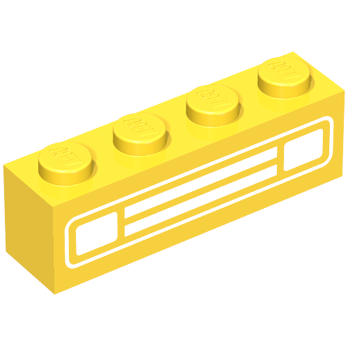 Brick 1 × 4 with Bottom Tubes, with Chrome Silver Car Grill Print Yellow