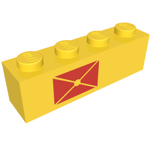 Brick 1 × 4 with Red Envelope Print, Left Side Yellow
