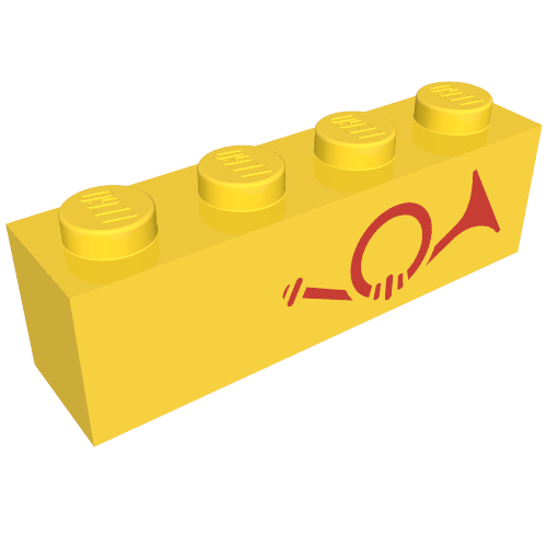 Brick 1 × 4 with Red Horn - Right Aligned print Yellow