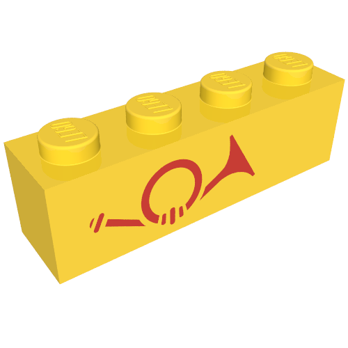 Brick 1 × 4 with Red Horn - Left Aligned print Gelb