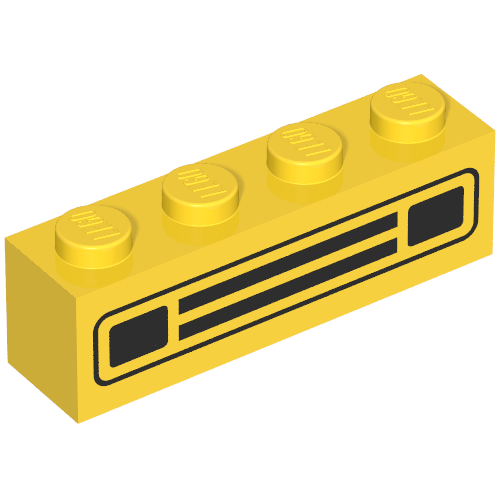 Brick 1 × 4 with Black Car Grill Print [Embossed] Gelb