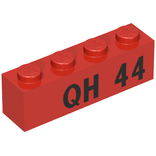 Brick 1 × 4 with Black 'QH 44' Print Red