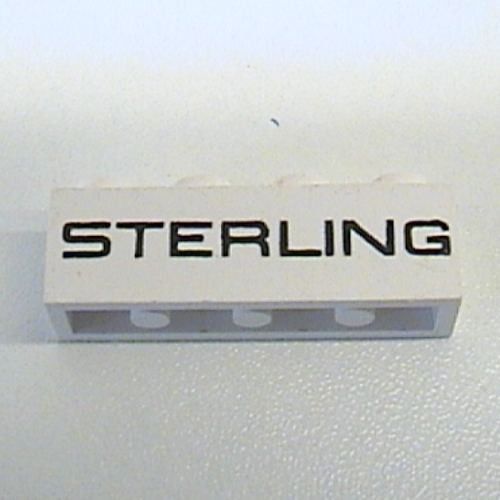 Brick 1 × 4 with Black 'STERLING' Print (Set 1551) White