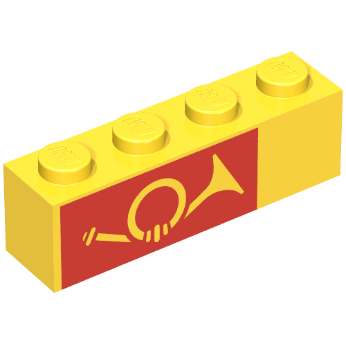 Brick 1 × 4 with Horn on Red Background Print, Left Side Gelb