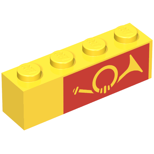 Brick 1 × 4 with Horn on Red Background Print, Right Side Gelb