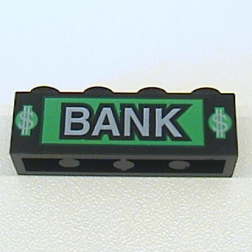 Brick 1 × 4 with 'BANK', Dollar Signs Print [4608] Black