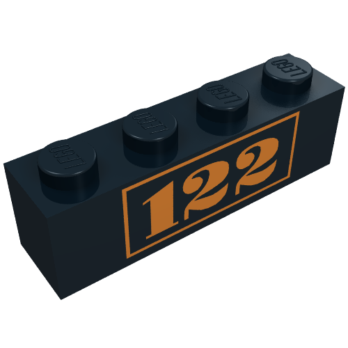 Brick 1 × 4 with Gold '122' Print Black