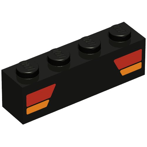 Brick 1 × 4 with Car Taillights Red and Orange Print Black