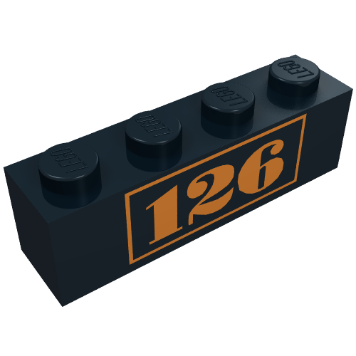 Brick 1 × 4 with Gold '126' Print Black