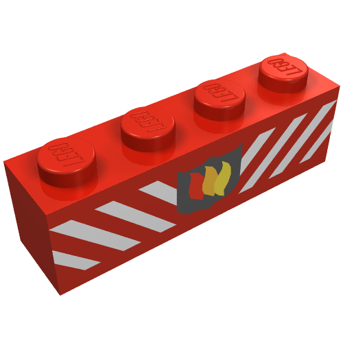 Brick 1 × 4 with Fire Logo Badge and White Diagonal Stripes Print Red