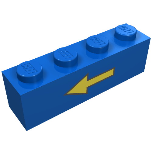 Brick 1 × 4 with Yellow Left Arrow and Black Border Print Blue