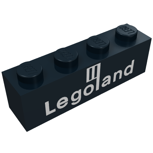 Brick 1 × 4 with White 'Legoland' Logo Print Black
