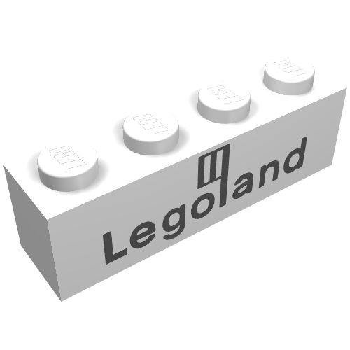 Brick 1 × 4 with Black 'Legoland' Logo Print White