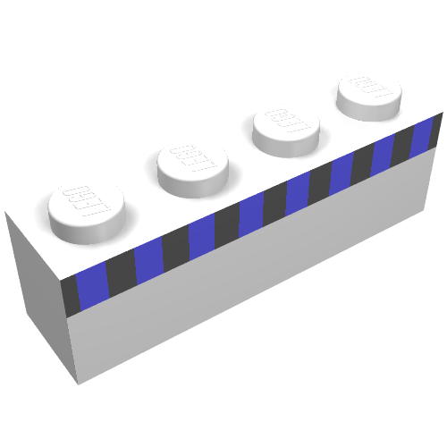 Brick 1 × 4 with Black Stripe and 8 Blue Squares Print White