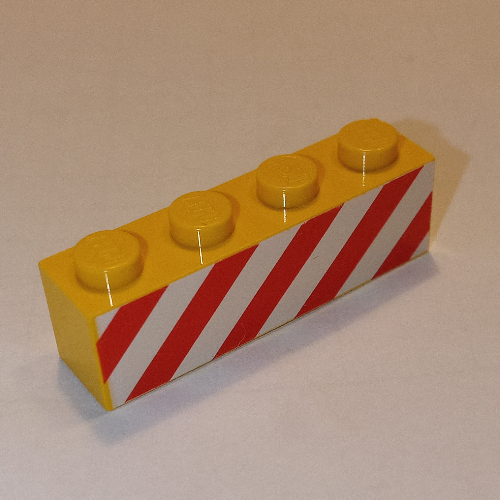 Brick 1 × 4 with Red Danger Stripes on White Background Print Gelb