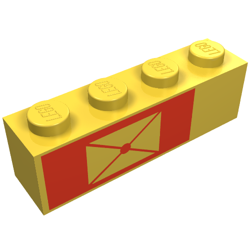 Brick 1 × 4 with Envelope on Red Background, Left Print Gelb
