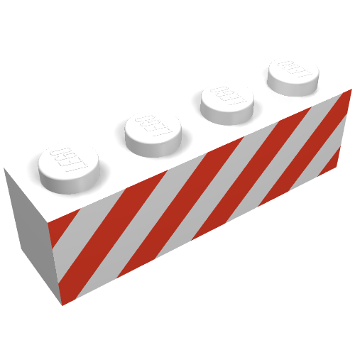 Brick 1 × 4 with Red Danger Stripes Print White