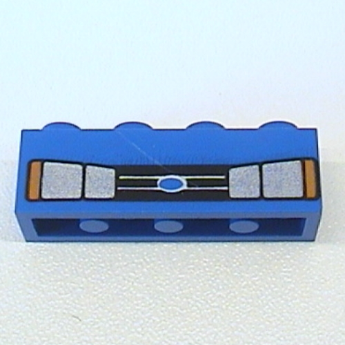 Brick 1 × 4 with Car Headlights and Blue Oval Print Blau