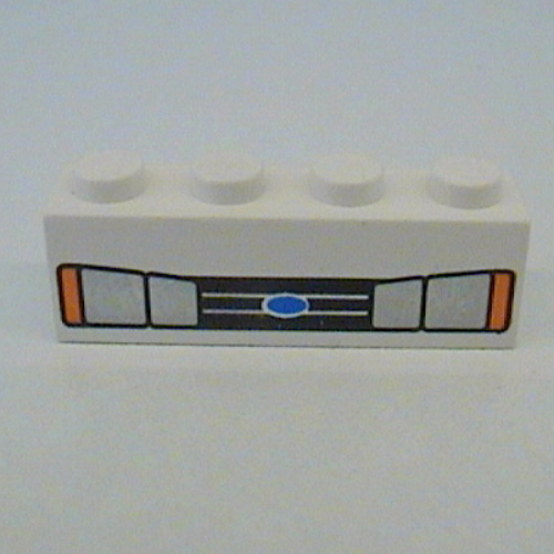 Brick 1 × 4 with Car Headlights and Blue Oval Print White
