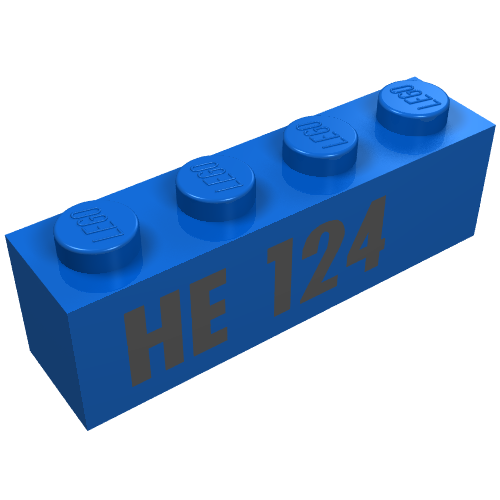Stein 1 × 4 mit 'HE 124' Druck Blau