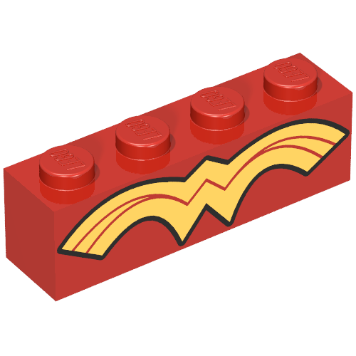 Brick 1 × 4 with Gold Wonder Woman Logo Print Rot