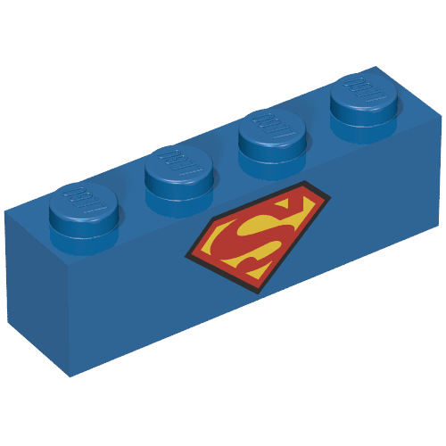 Brick 1 × 4 with Red and Yellow Superman 'S' Logo Print Blau