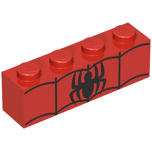 Brick 1 × 4 with Black Spider Print (Spiderman) Red