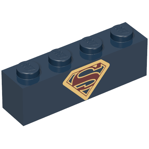 Brick 1 × 4 with Gold and Dark Red Superman Logo Print (Supergirl) Dunkelblau