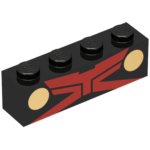 Brick 1 × 4 with Red Stripes and Gold Circles Print (Martian Manhunter) Black