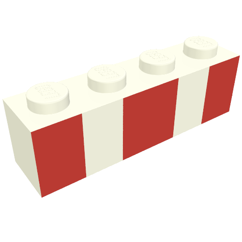 Brick 1 × 4 with 3 Vertical Red Stripes Print (Captain America SDCC Brickheadz) Weiß