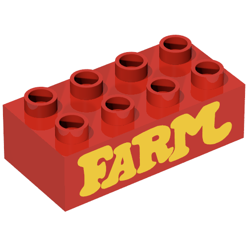 Duplo Brick 2 × 4 with 'FARM' Print Rot