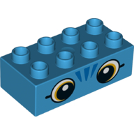 Duplo Brick 2 × 4 with White/Brown Eyes, 3 Blue Lines print Dunkelazur