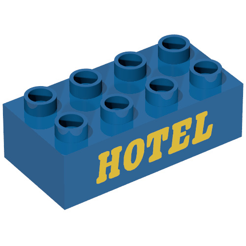 Duplo Brick 2 × 4 with 'HOTEL' Text Print Blau