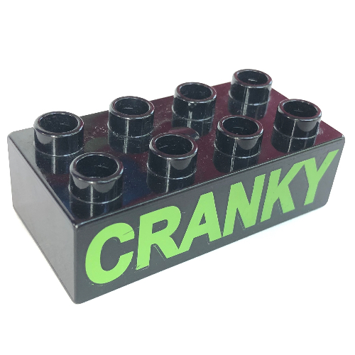 Duplo Brick 2 × 4 with 'CRANKY' Text Print Schwarz