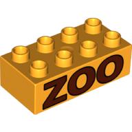 Duplo Brick 2 × 4 with Brown 'ZOO' Print Bright Light Orange